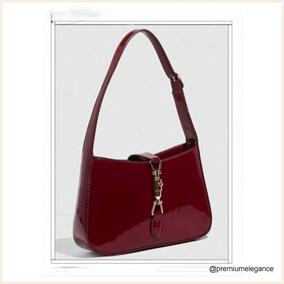 Patent Leather Shoulder Bag Adjustable Strap Work Satchel - Picture 2 of 5